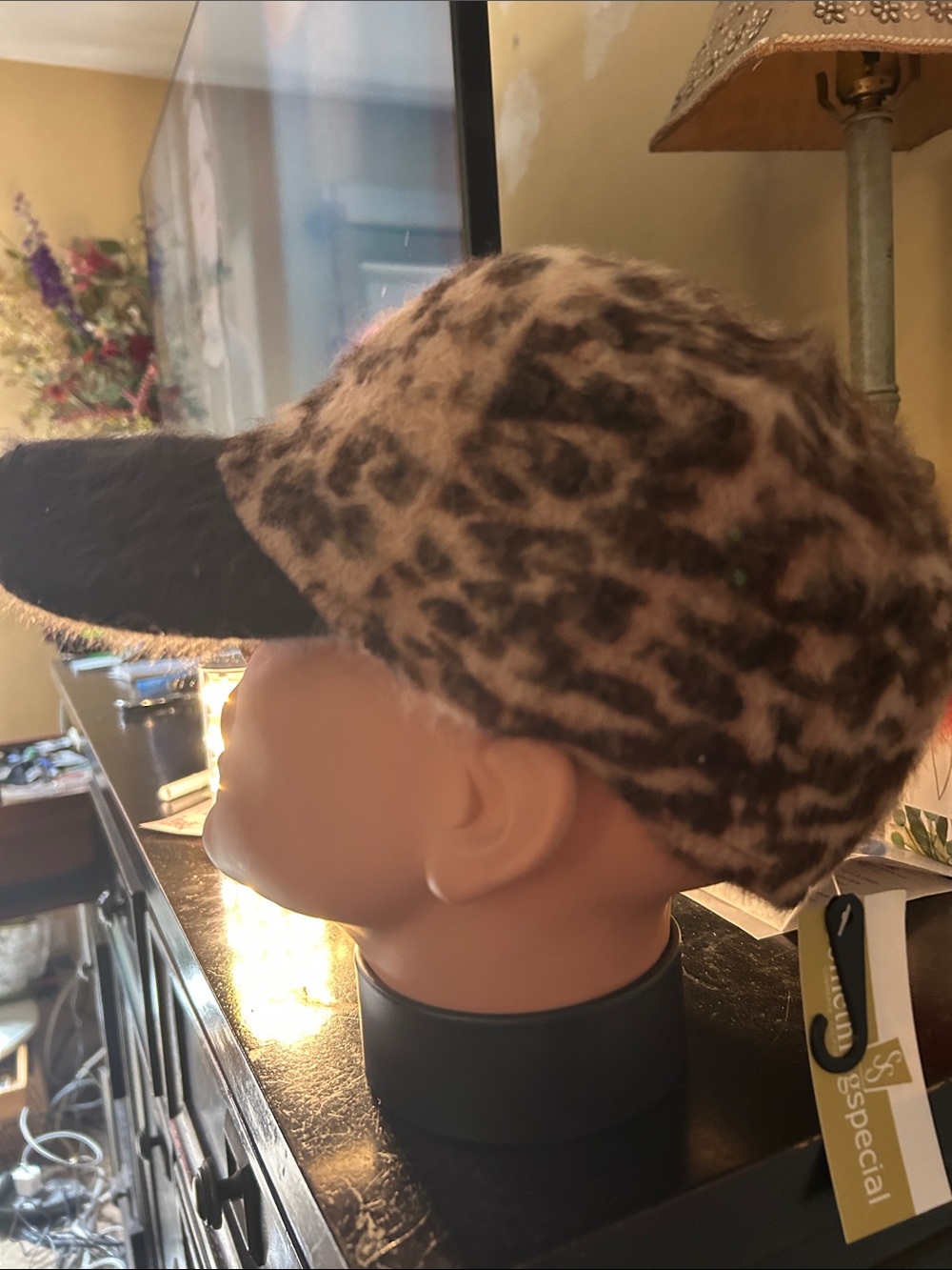 Leopard Print Faux Fur Baseball Cap - Brown & Black